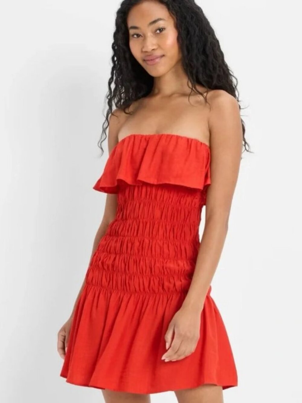 FUTURE COLLECTIVE NWT smocked drop waist ruffle mini dress -red -XL